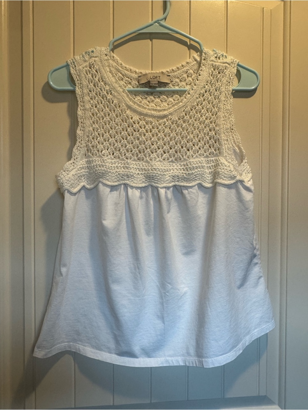 LOFT White Crochet Yoke Sleeveless Tank